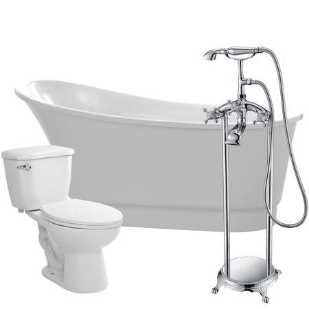 ANZZI Prima 67" Acrylic Bathtub with Tugela Faucet and Kame 1.28 GPF Toilet FTAZ095-52C-55